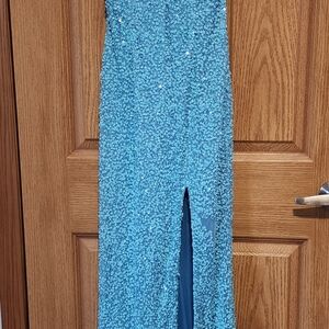 Elegant Primavera Blue Sequin Prom Dress